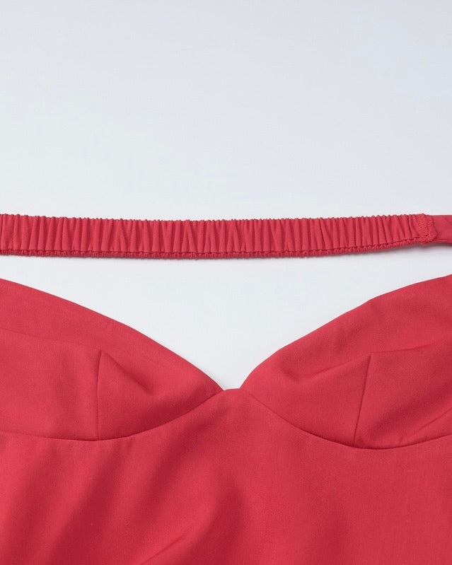 Lustre Red Off-Shoulder Skater Mini Dress