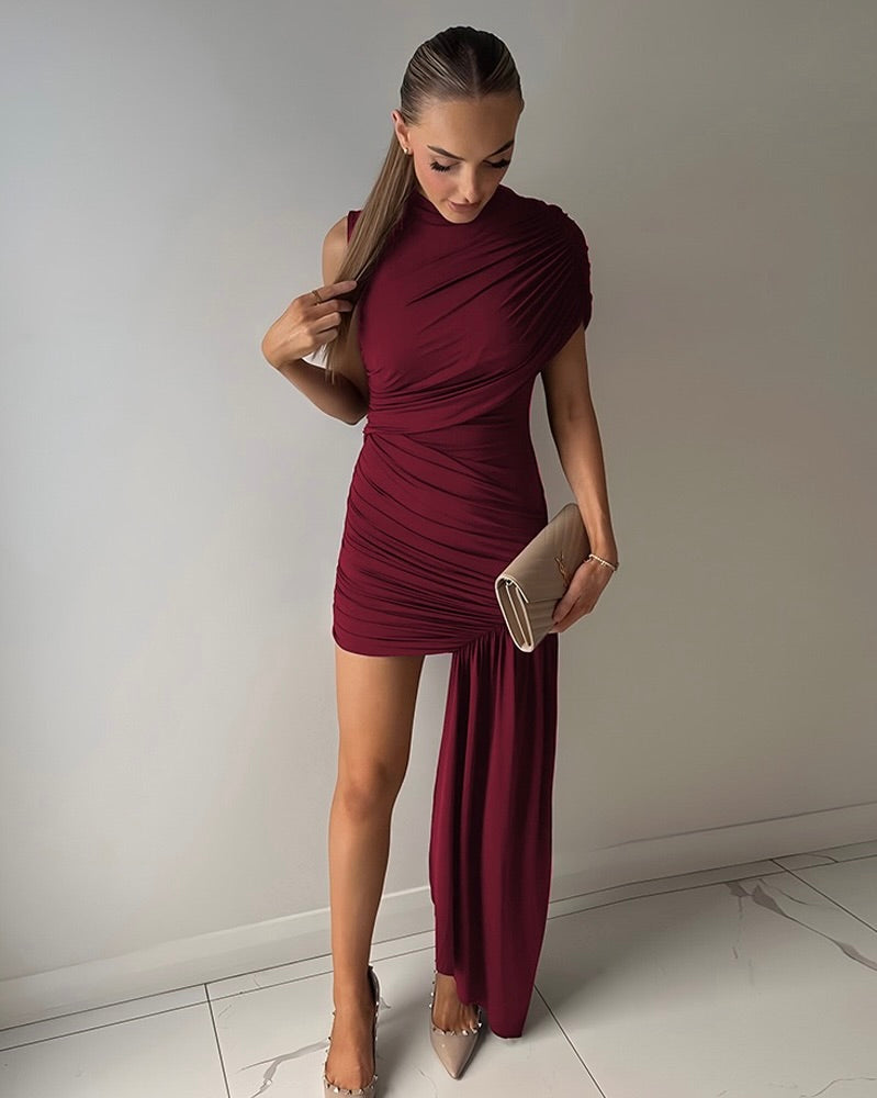 Amalia Draped Ruched Mini Dress Red