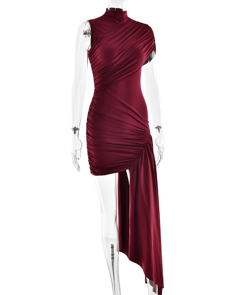 Amalia Draped Ruched Mini Dress Red