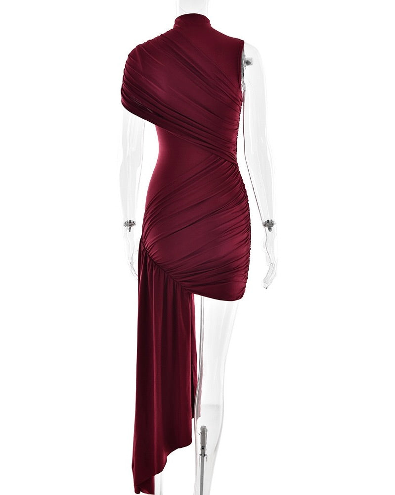 Amalia Draped Ruched Mini Dress Red