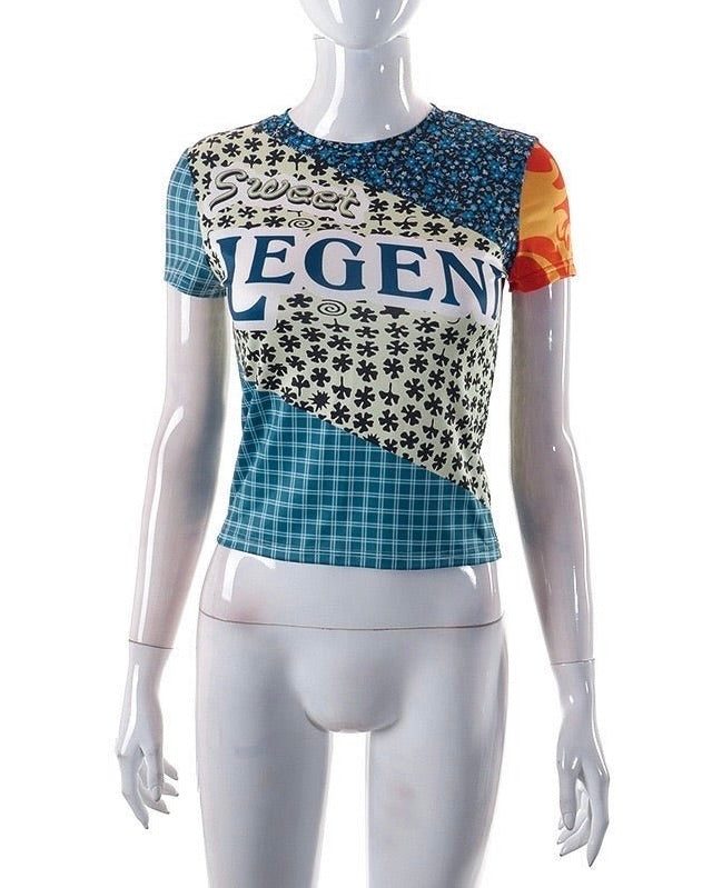 Chicca Graphic Print Mesh Top