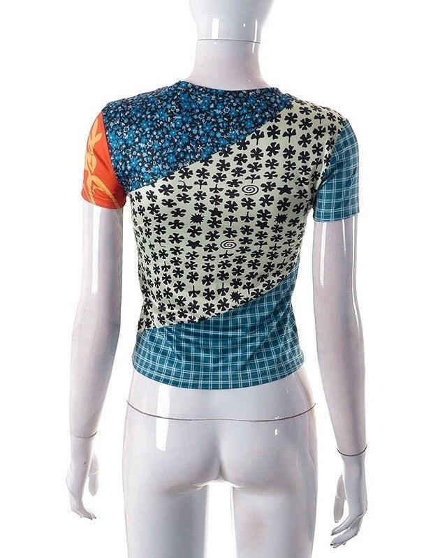 Chicca Graphic Print Mesh Top