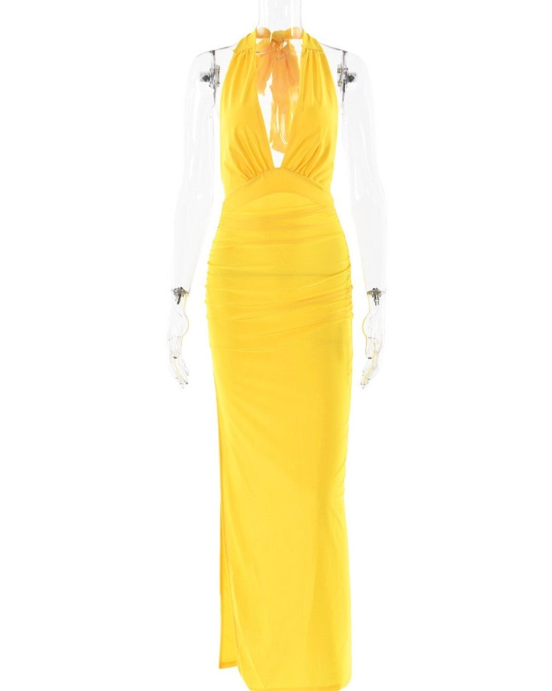 Sylvette Plunge Halter Maxi Gown