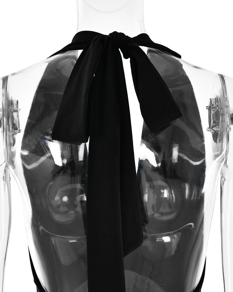 Sylvette Plunge Halter Maxi Gown Black