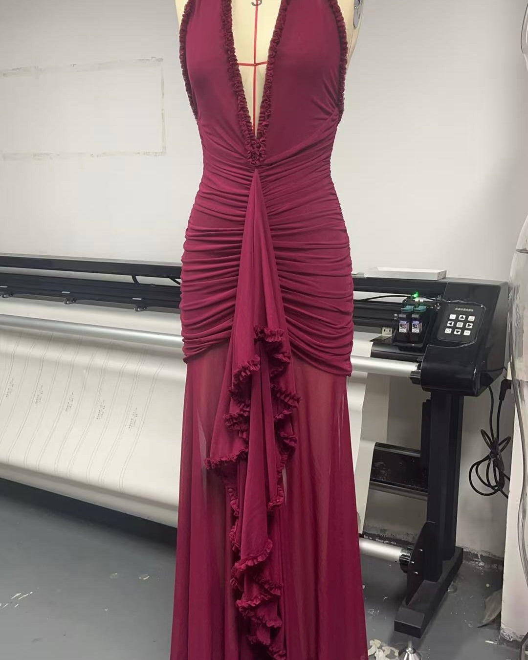 Celinea Ruched Plunge Maxi Gown