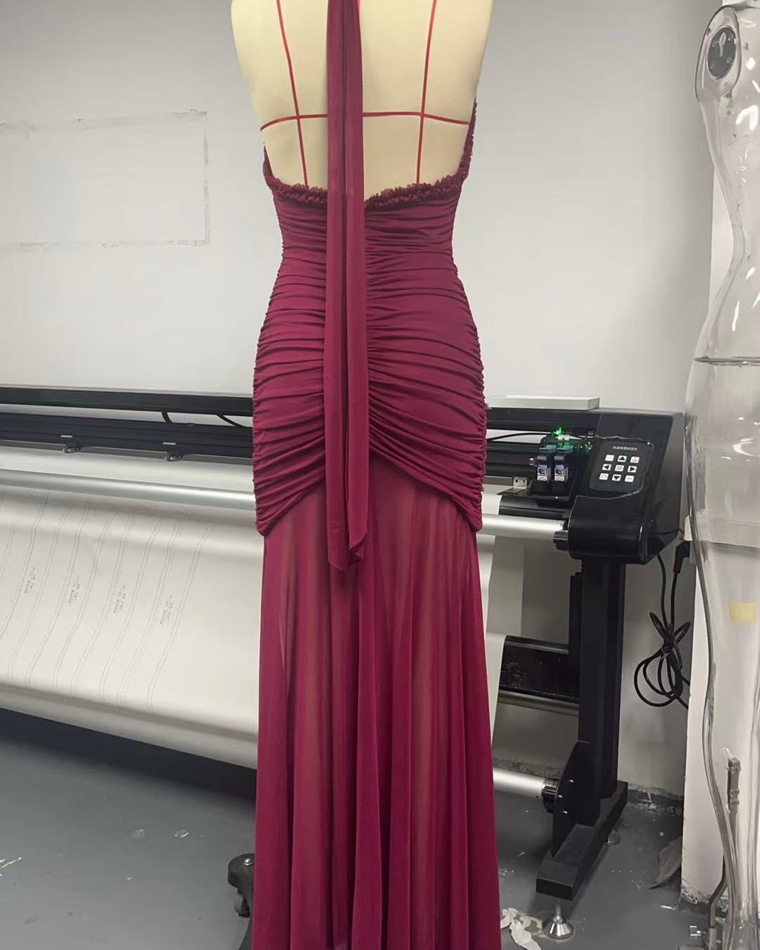 Celinea Ruched Plunge Maxi Gown