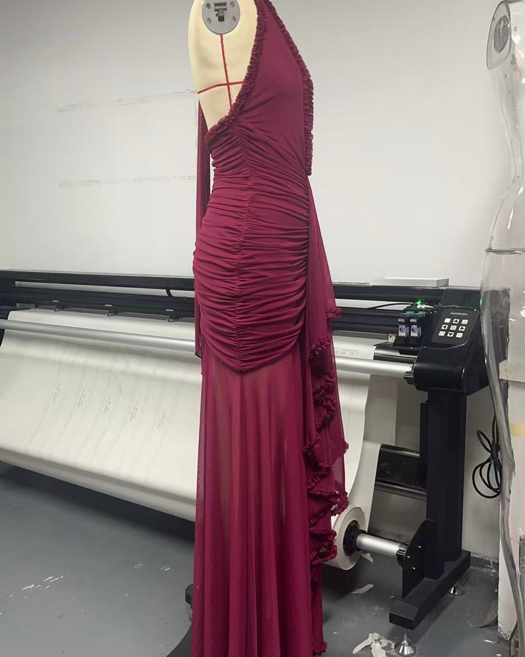 Celinea Ruched Plunge Maxi Gown