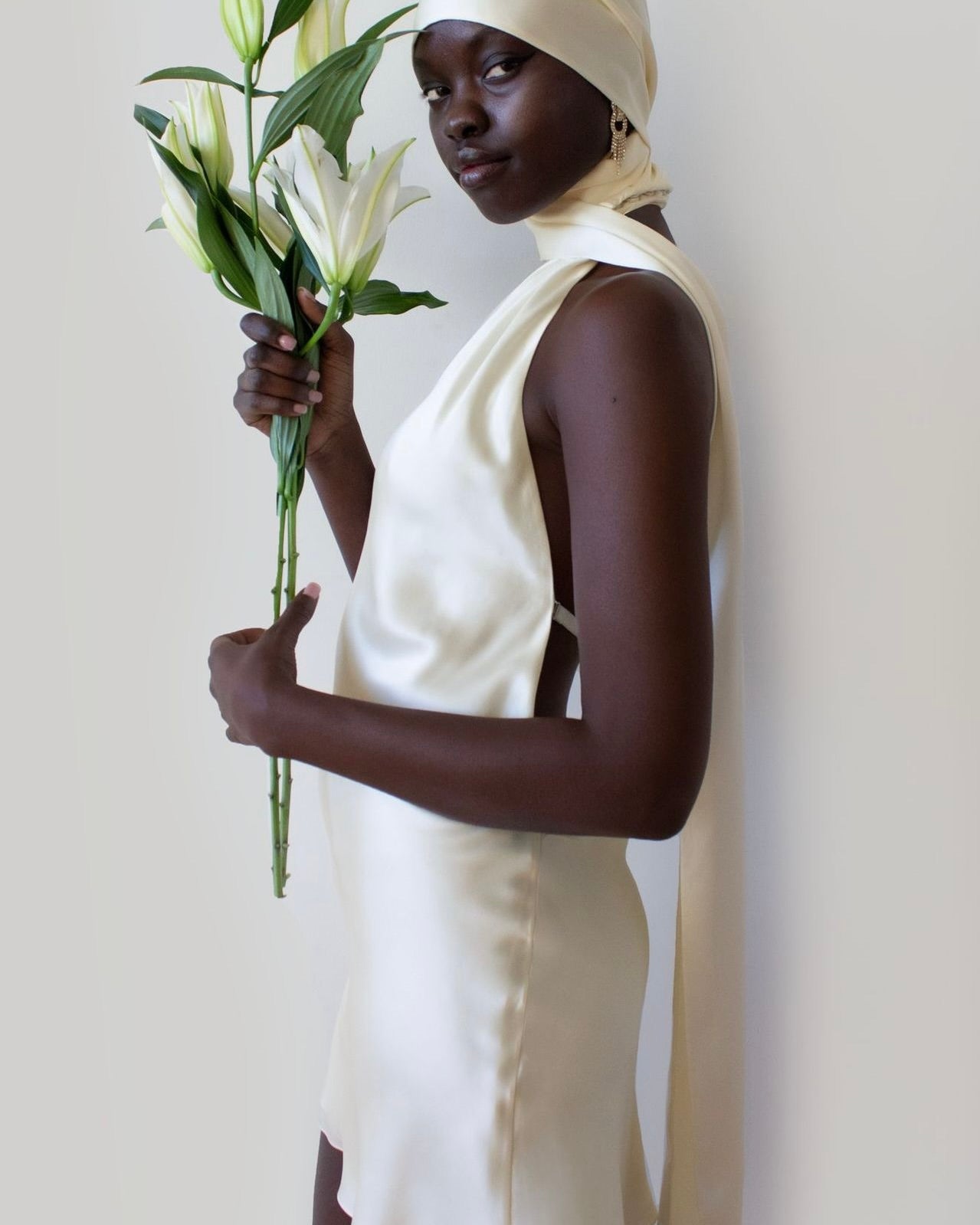 Belmont Satin Scarf-Neck Mini Dress