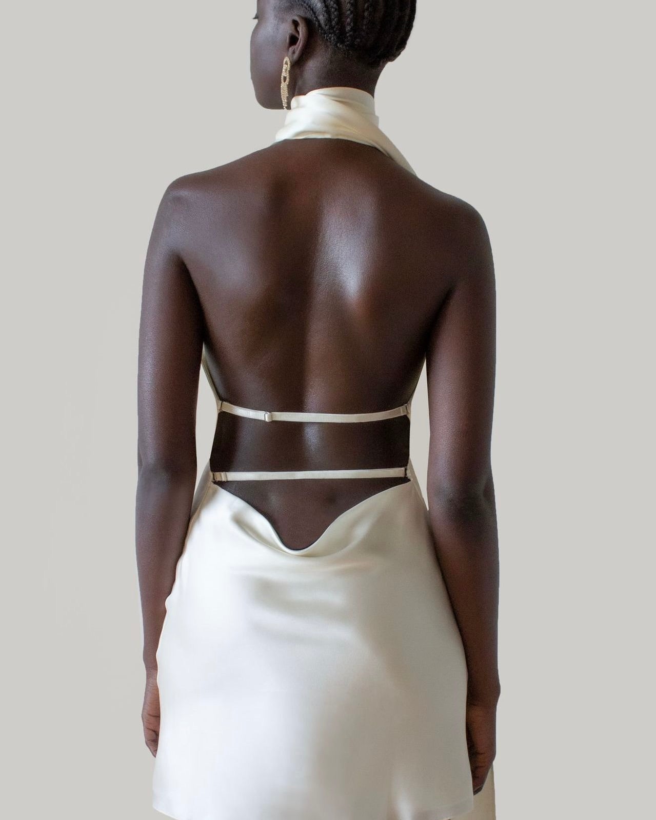 Belmont Satin Scarf-Neck Mini Dress