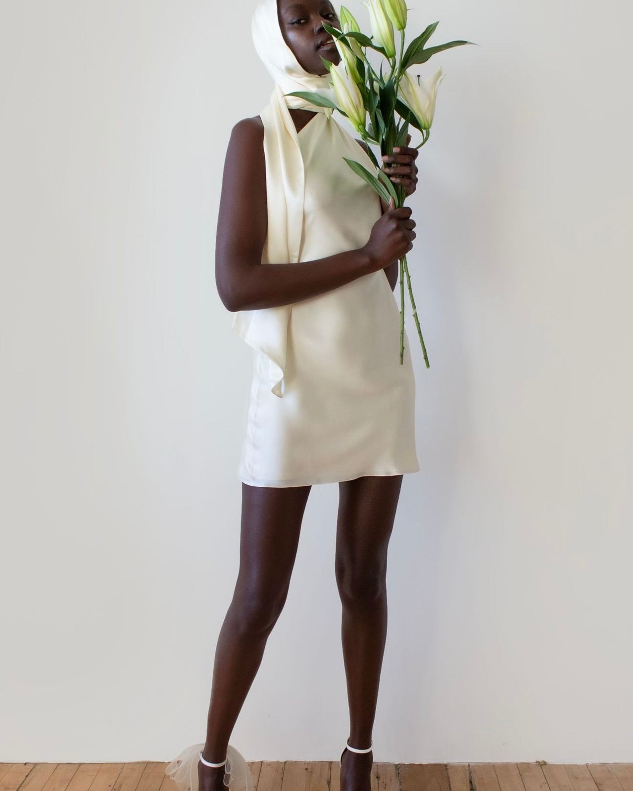 Belmont Satin Scarf-Neck Mini Dress