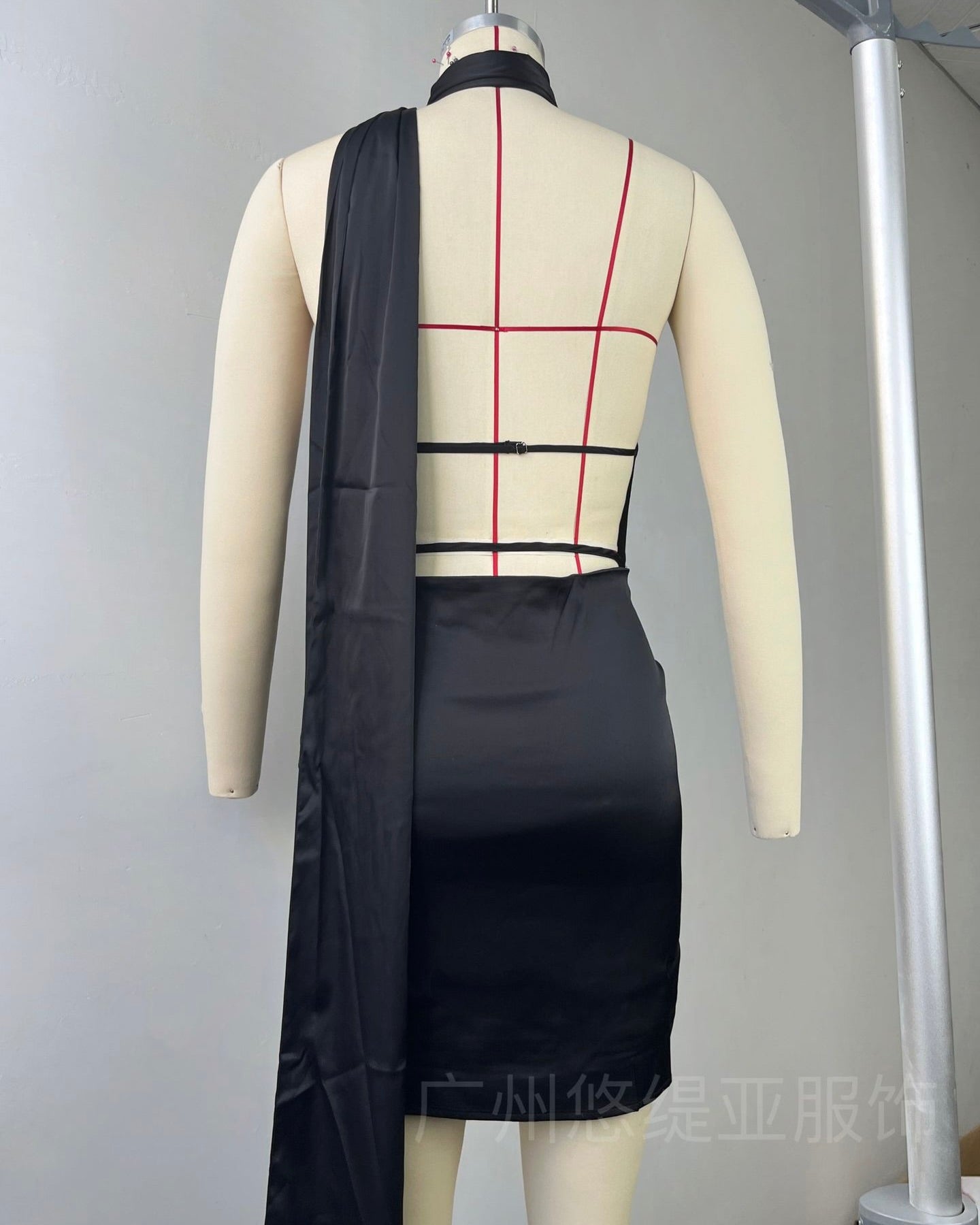 Belmont Satin Scarf-Neck Mini Dress Black