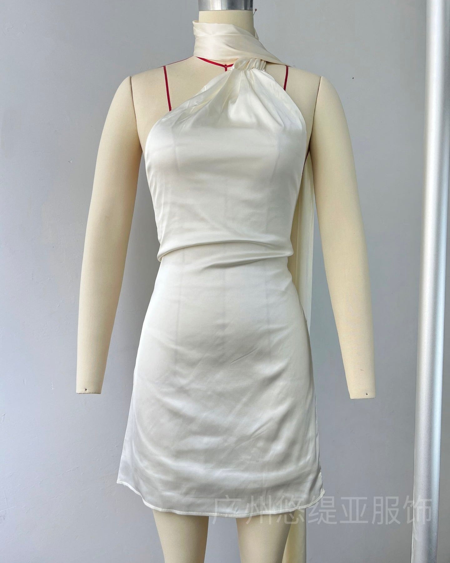 Belmont Satin Scarf-Neck Mini Dress