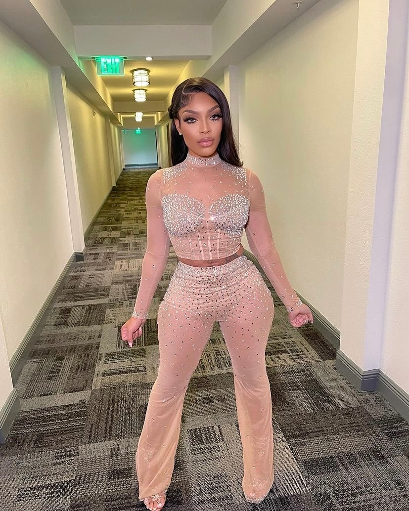 Dabney Crystal Mesh Pant Set