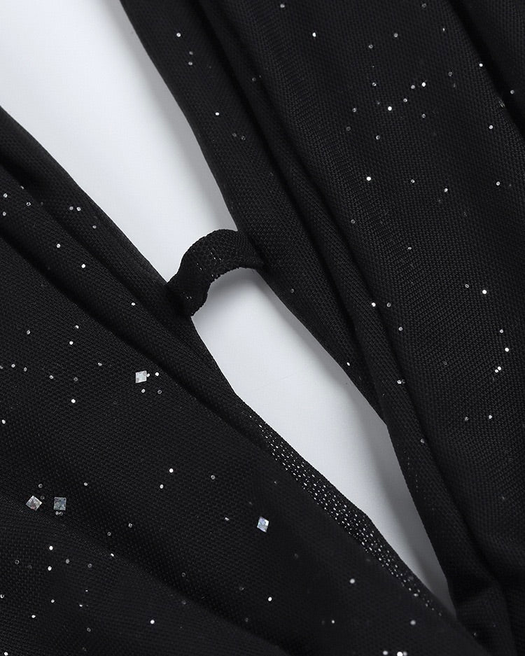 Velora Glitter Halter Maxi Gown