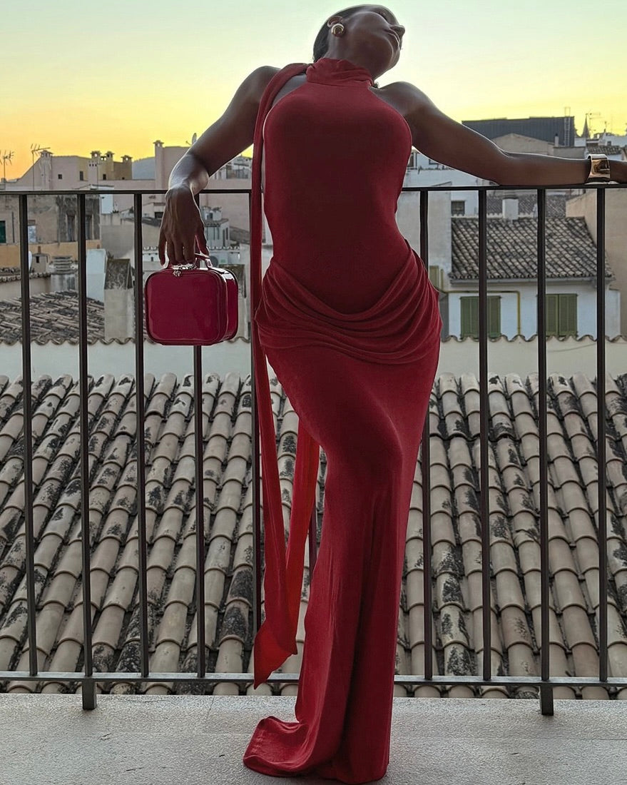 Seducta Velvet High-Neck Backless Maxi Gown