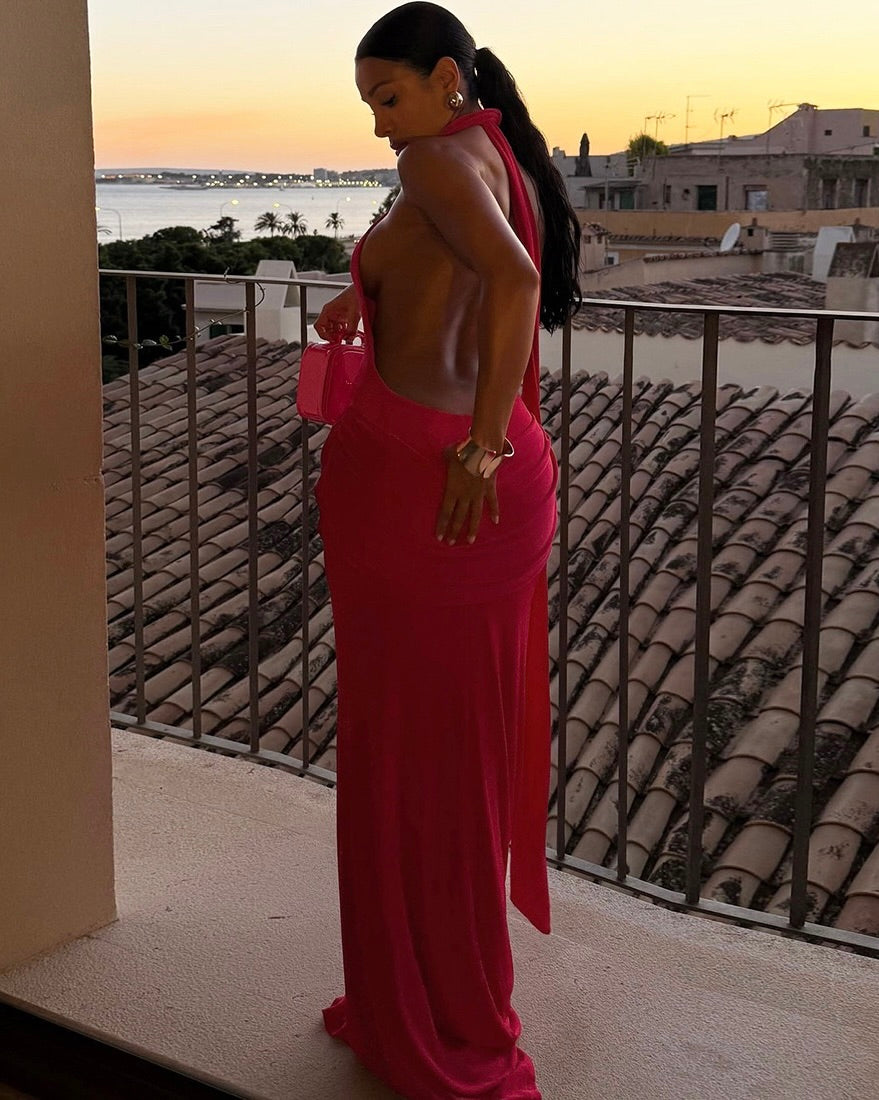 Seducta Velvet High-Neck Backless Maxi Gown