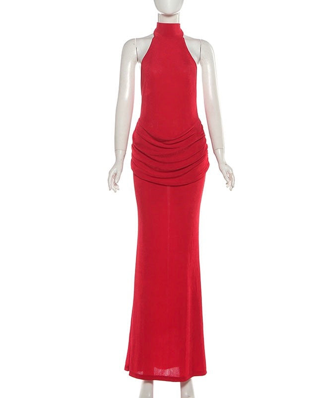Seducta Velvet High-Neck Backless Maxi Gown