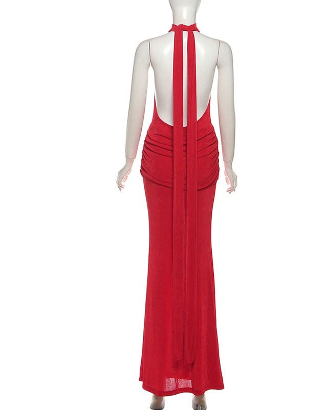 Seducta Velvet High-Neck Backless Maxi Gown