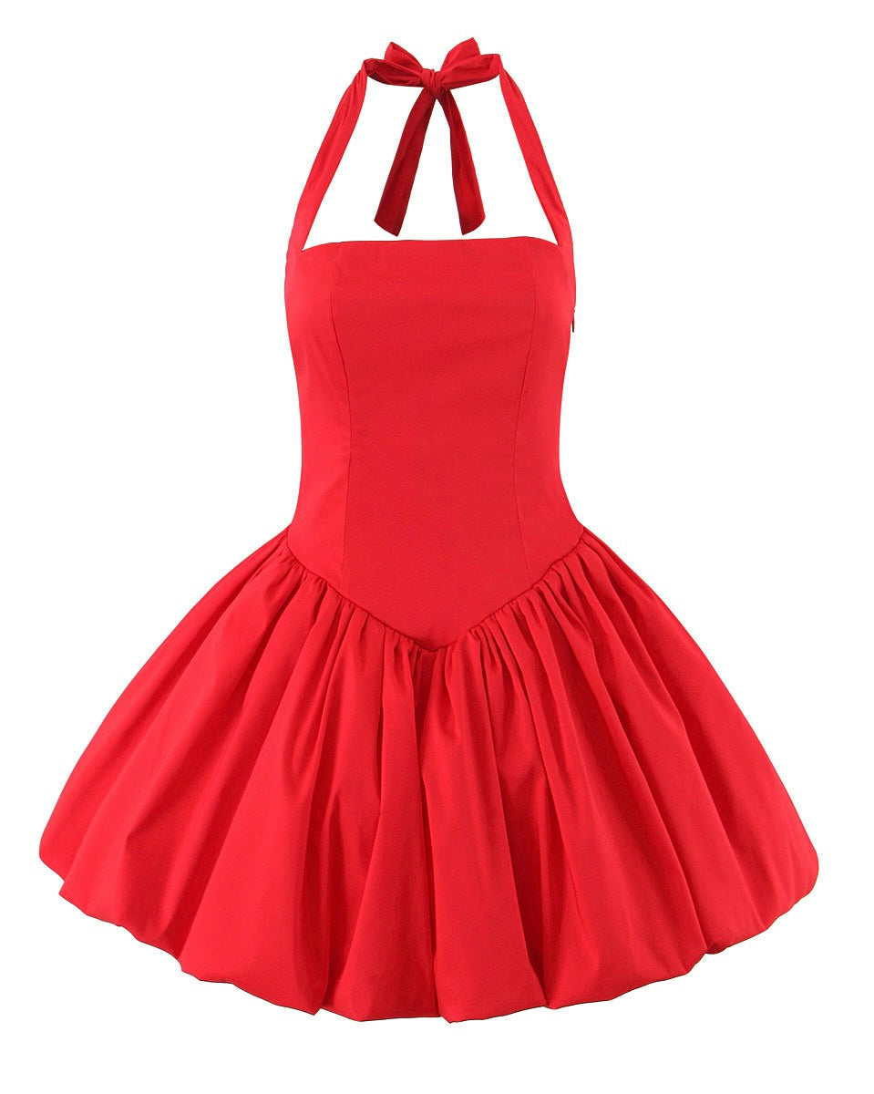 Opaline Organza Bubble Mini Dress Red