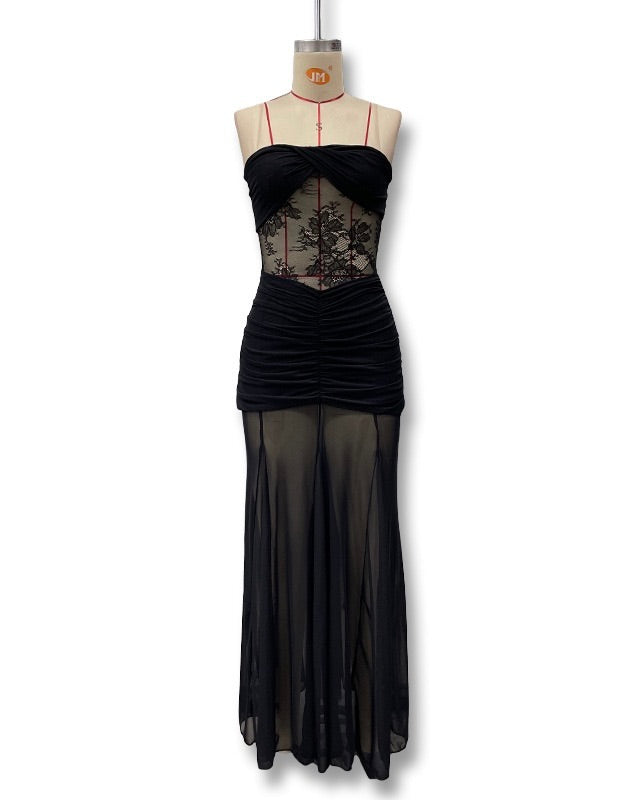 Delphine Lace Illusion Maxi Black
