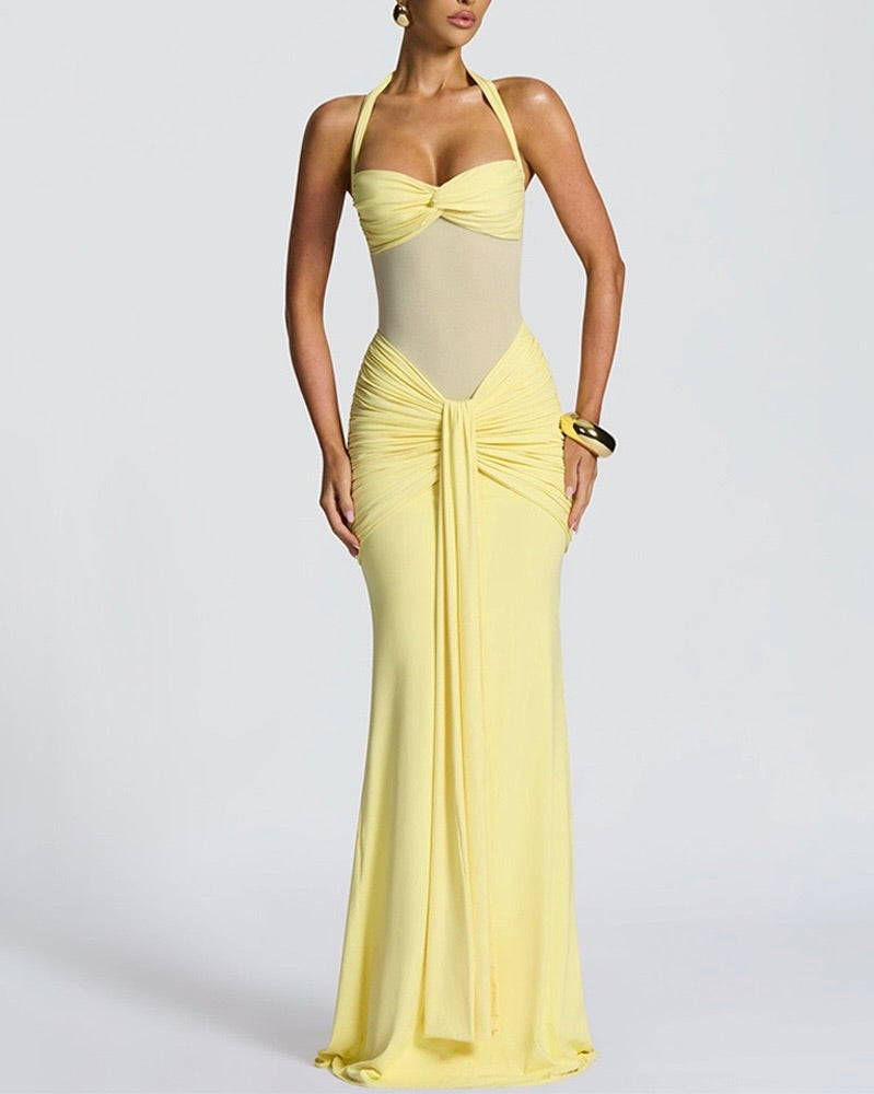 Davina Mesh Illusion Halter Gown