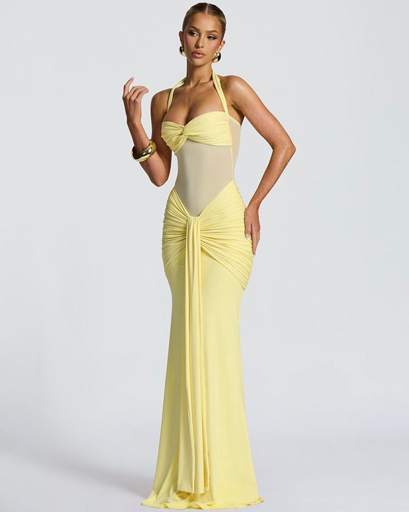 Davina Mesh Illusion Halter Gown