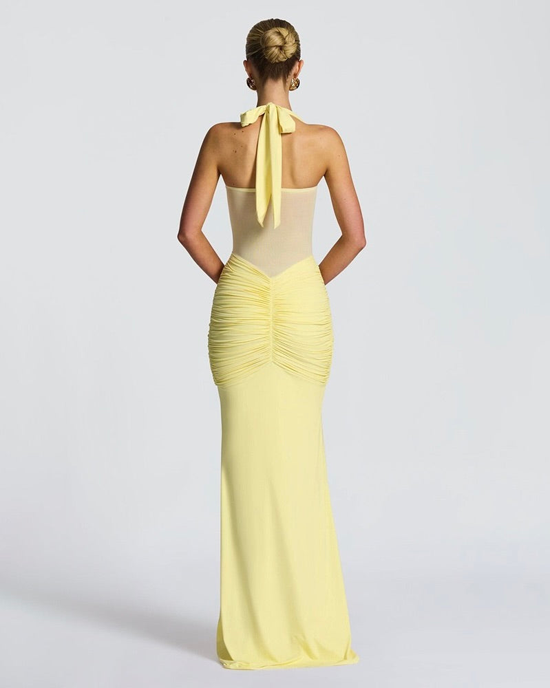 Davina Mesh Illusion Halter Gown