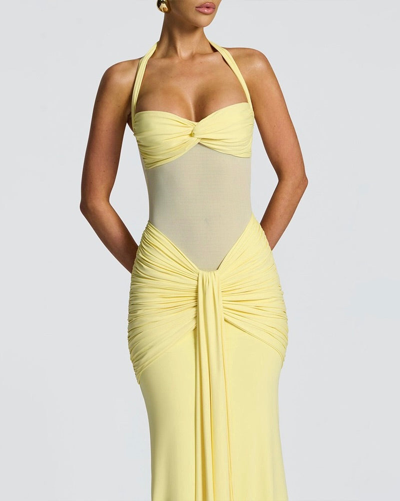 Davina Mesh Illusion Halter Gown