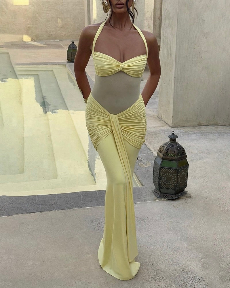 Davina Mesh Illusion Halter Gown