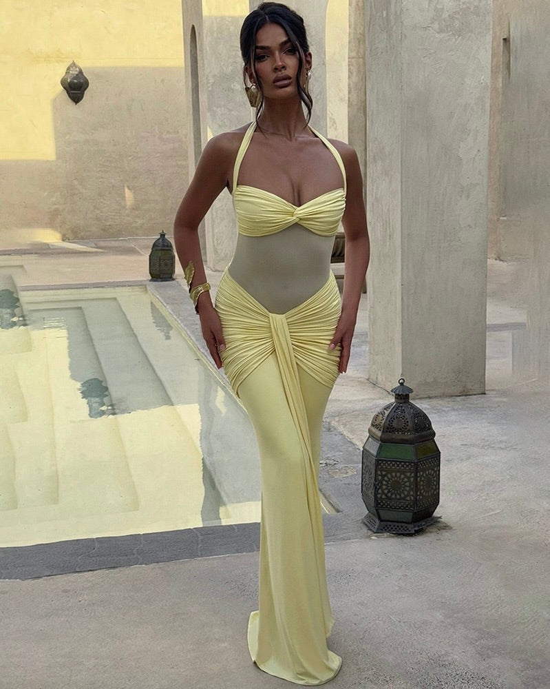 Davina Mesh Illusion Halter Gown