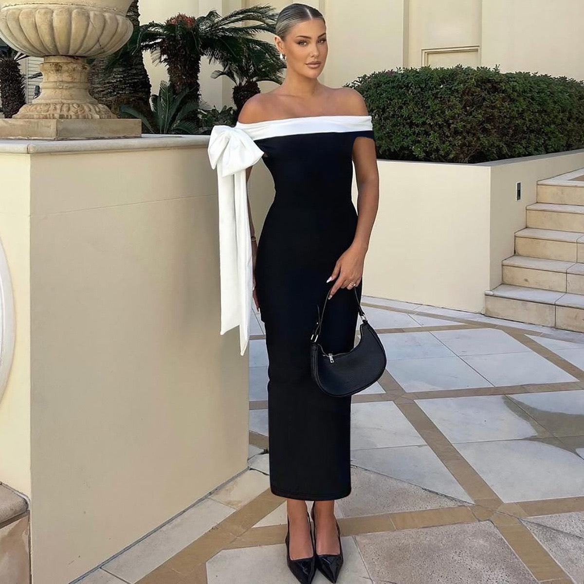 Sariyah Off-Shoulder Elegant Dress Black