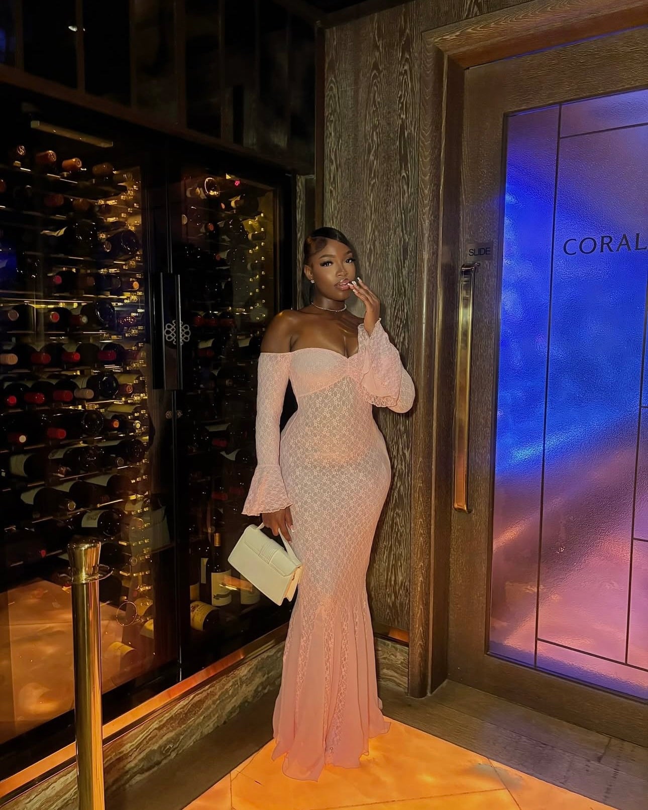 Keke Blush Lace Off-Shoulder Maxi Dress