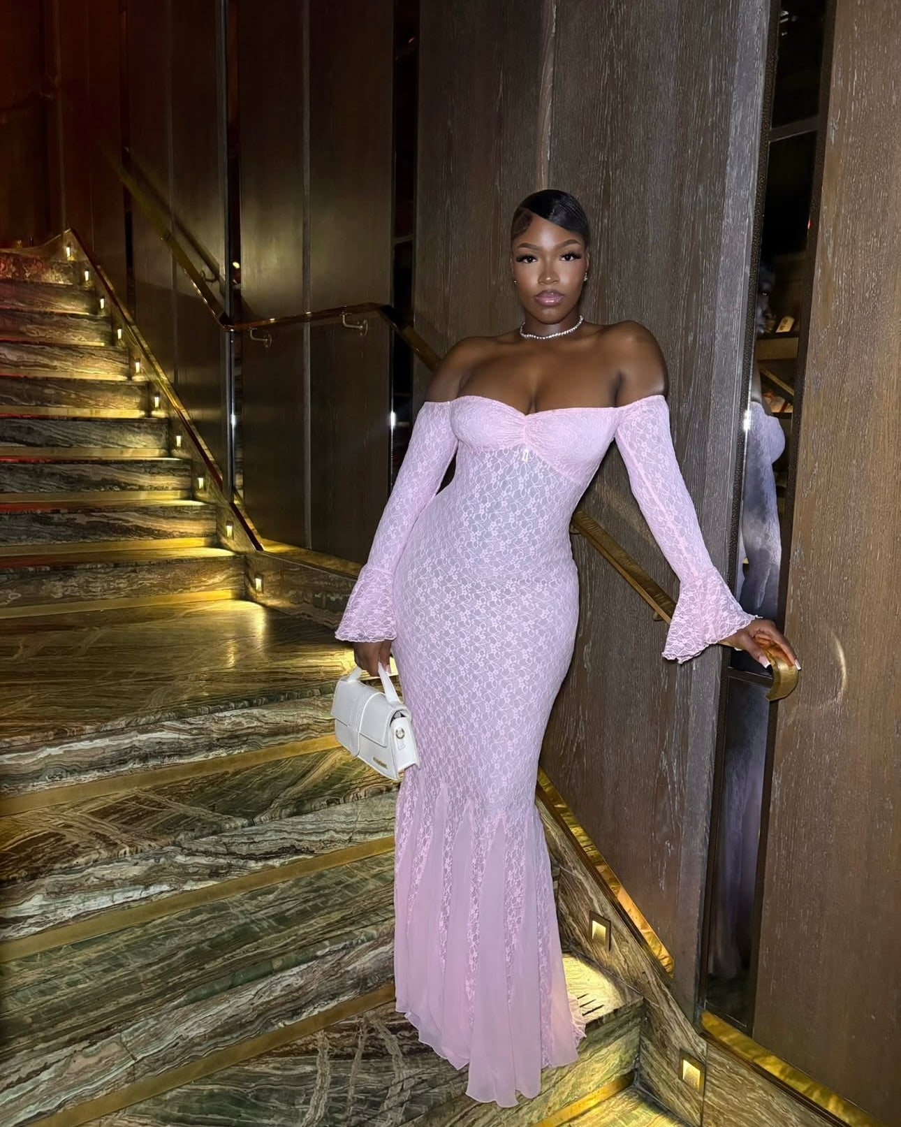 Keke Blush Lace Off-Shoulder Maxi Dress