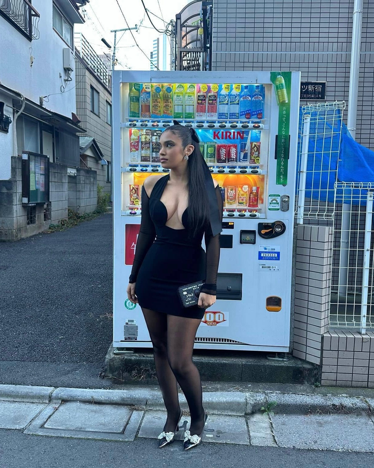 Muse Black Plunge Mini Dress