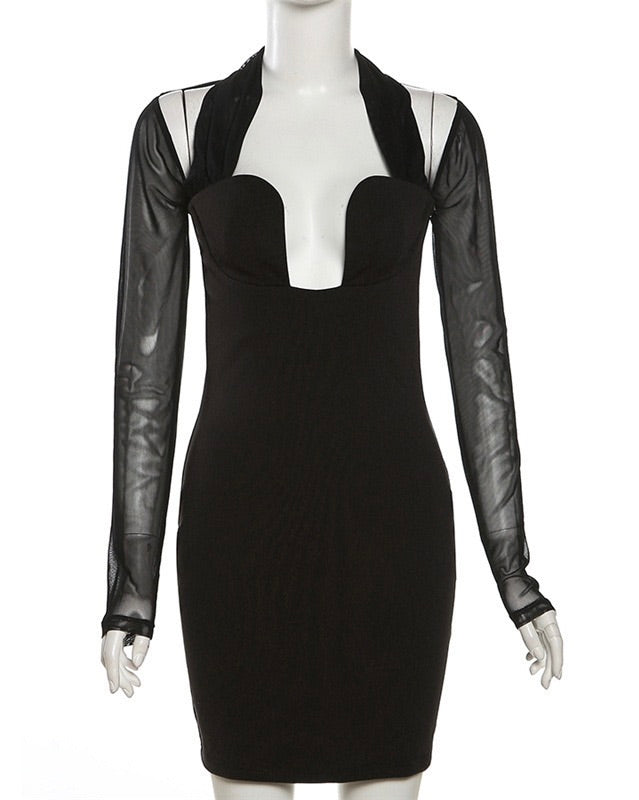 Muse Black Plunge Mini Dress