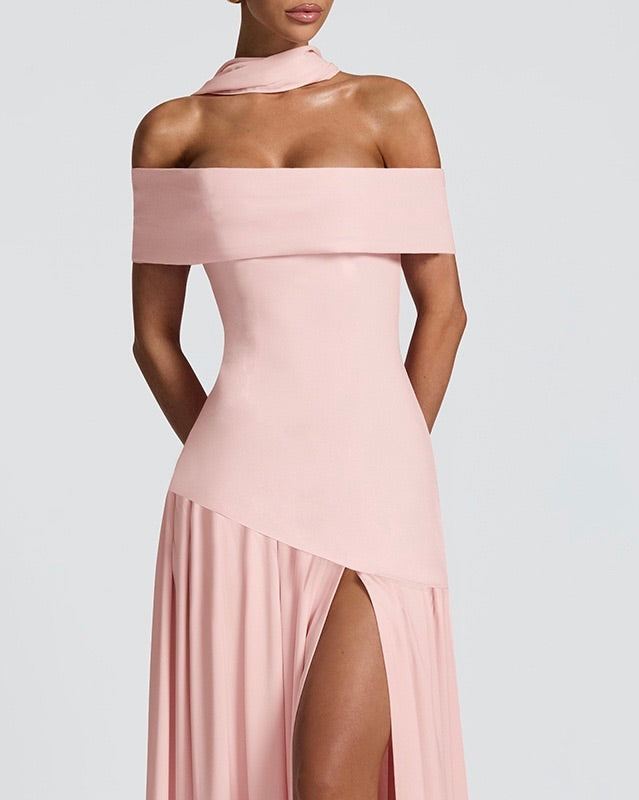 Amara Blush Off-Shoulder Maxi Dress