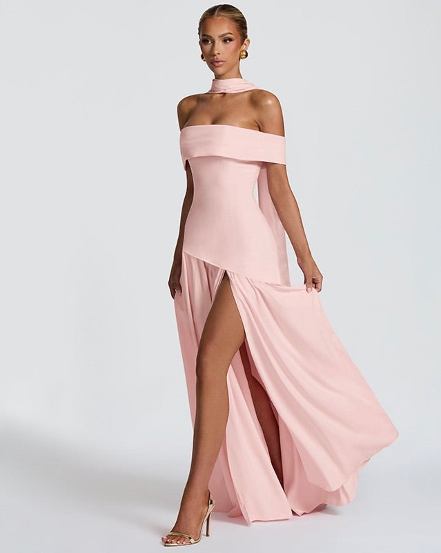 Amara Blush Off-Shoulder Maxi Dress
