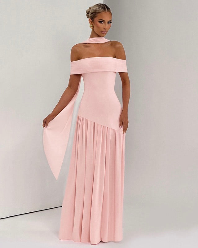 Amara Blush Off-Shoulder Maxi Dress