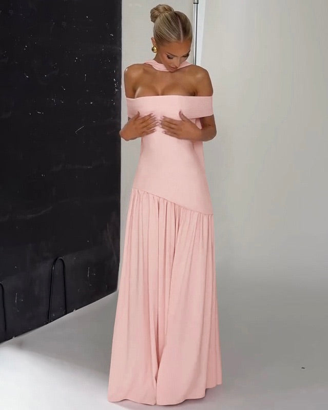 Amara Blush Off-Shoulder Maxi Dress