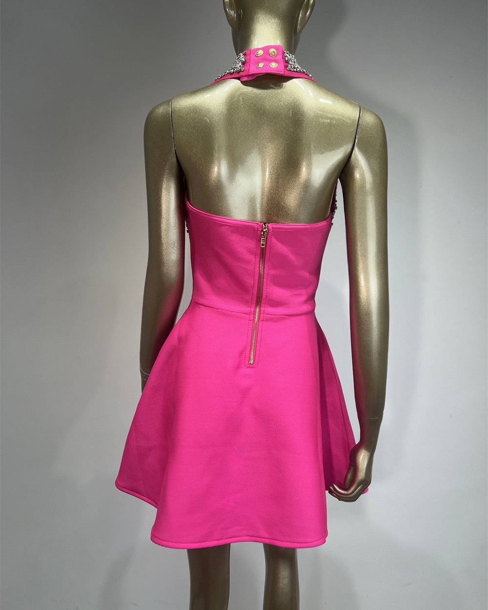 Vera Hot Pink Embellished Halter Mini Dress