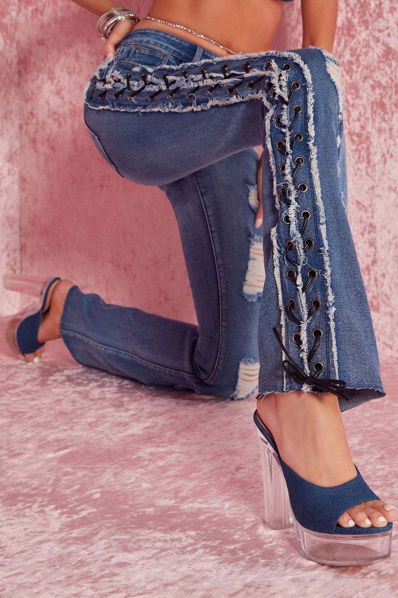Ariana Distressed Lace-Up Jeans
