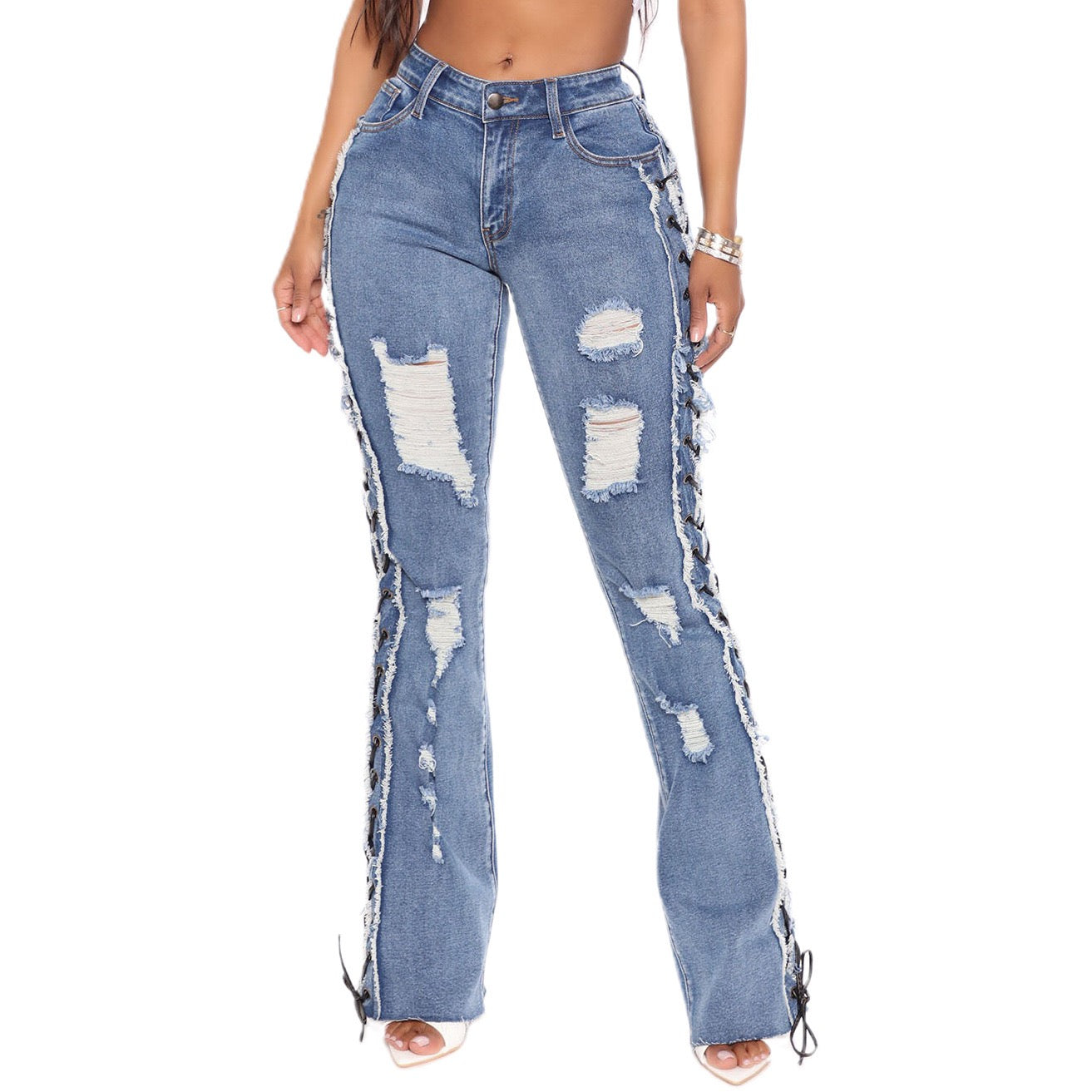 Ariana Distressed Lace-Up Jeans