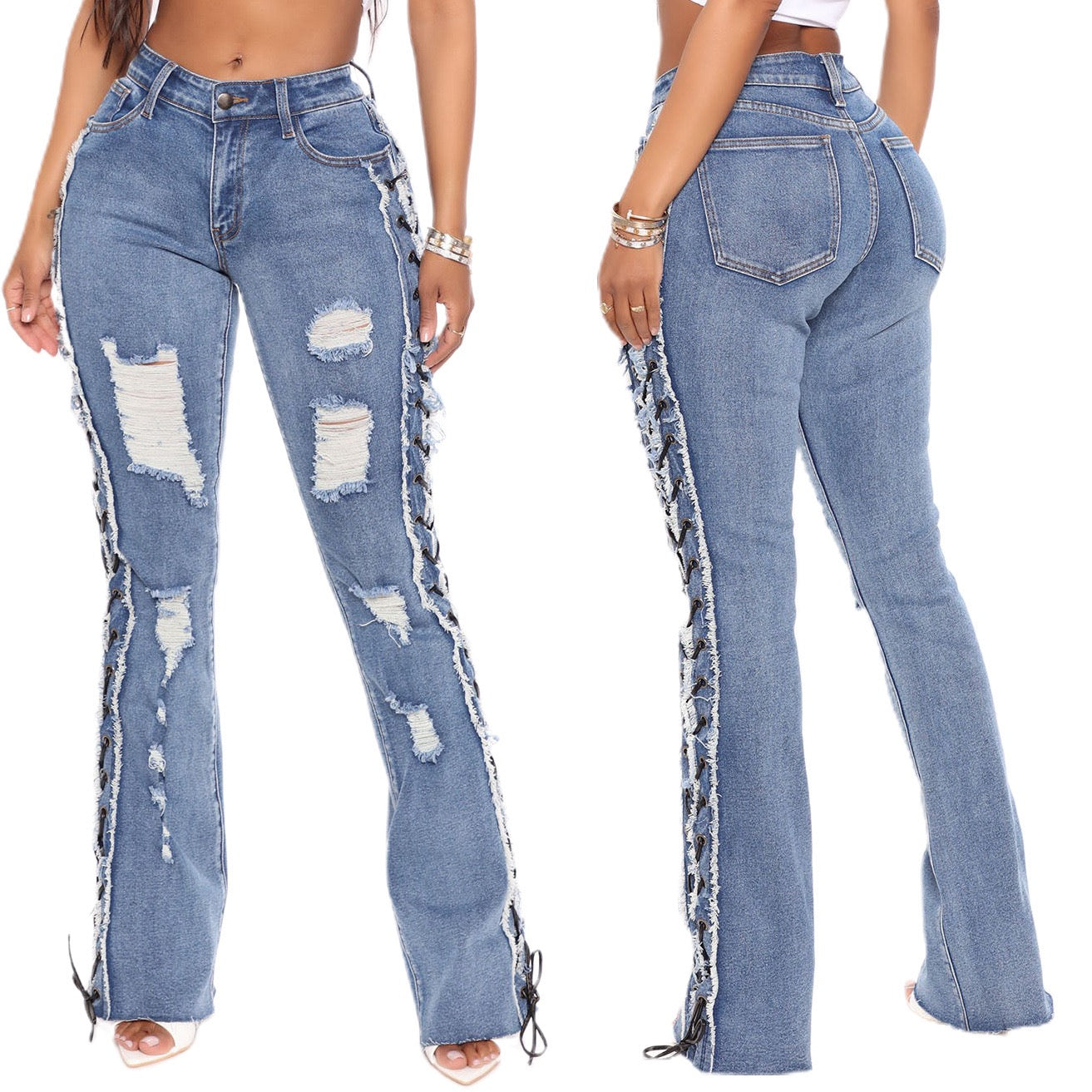 Ariana Distressed Lace-Up Jeans