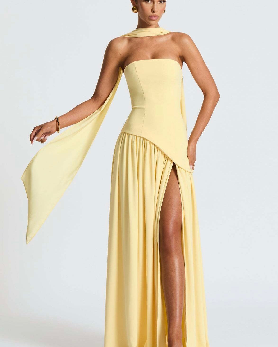 Amara Draped Elegance Gown yellow