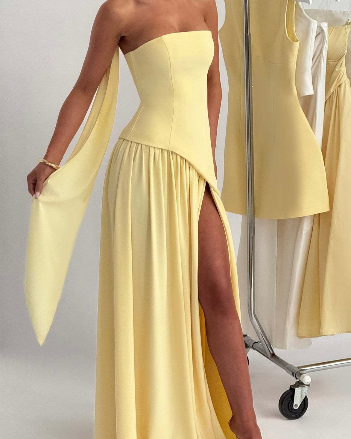 Amara Draped Elegance Gown yellow
