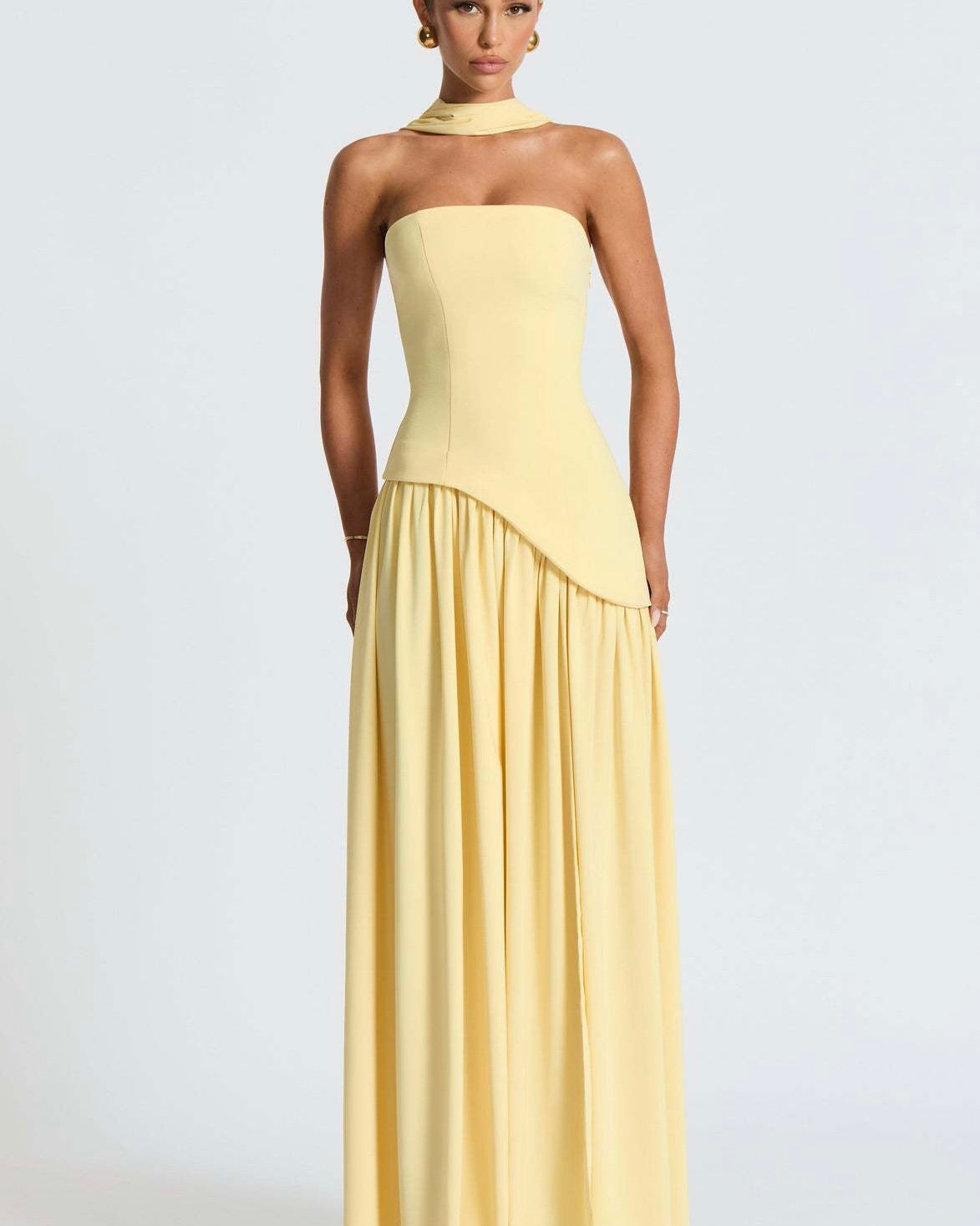 Amara Draped Elegance Gown yellow