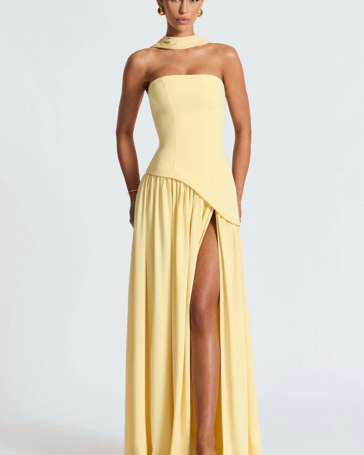 Amara Draped Elegance Gown yellow