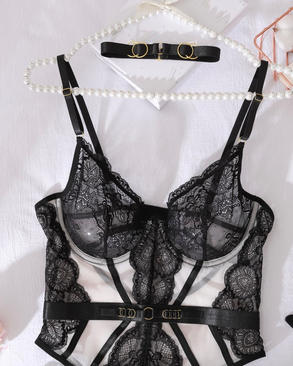 Tease Me Black Lace Lingerie Set