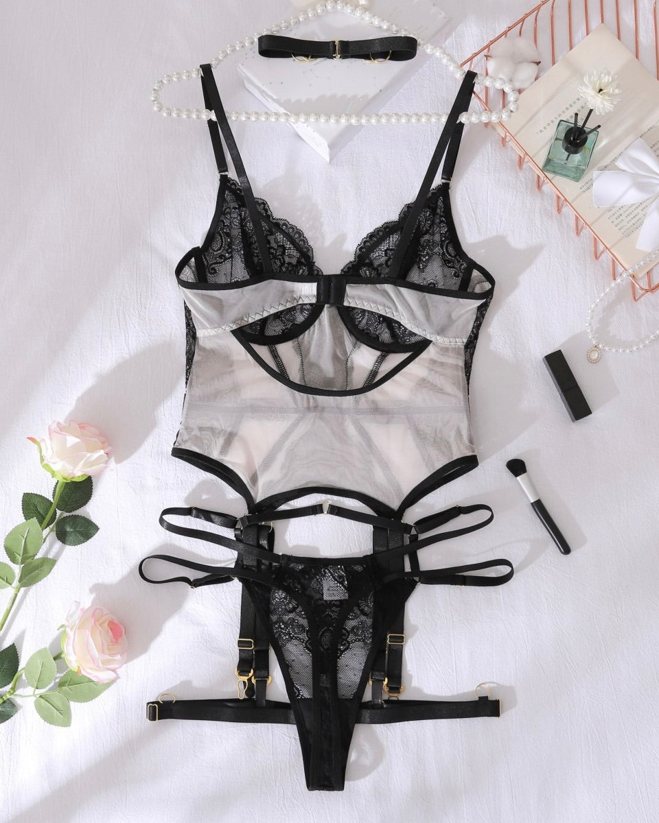 Tease Me Black Lace Lingerie Set