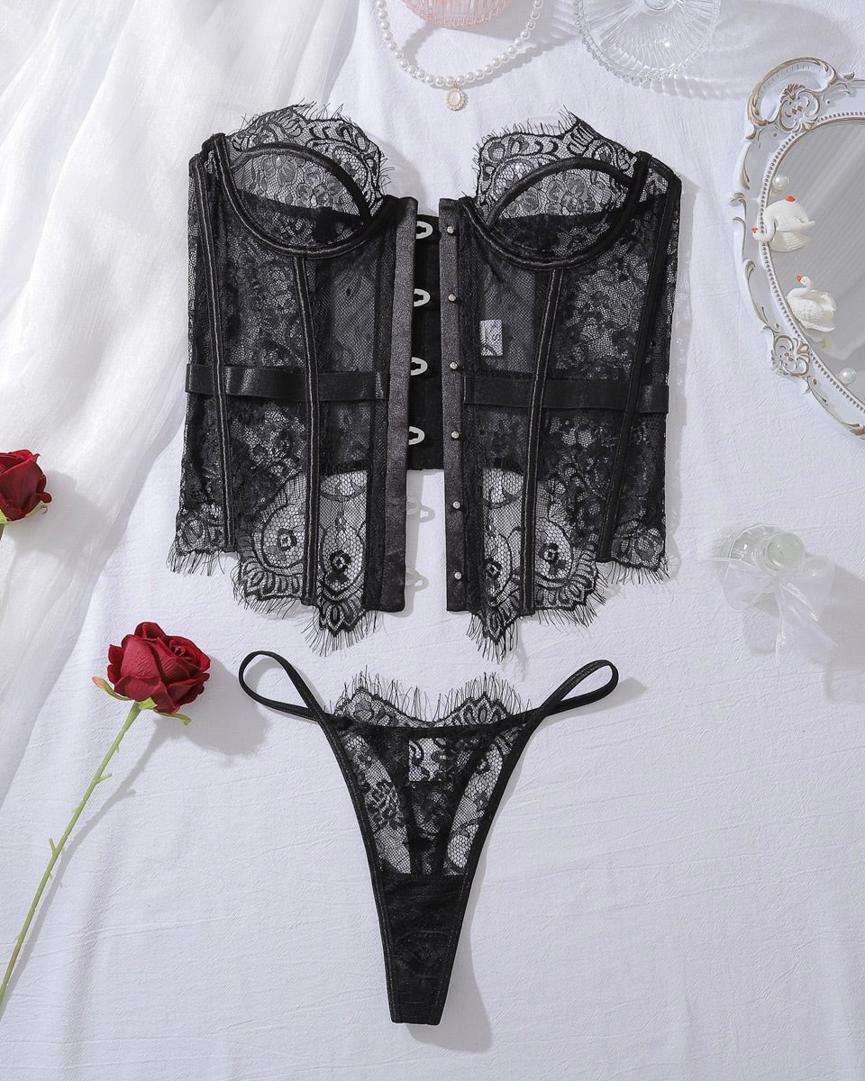 Julia Black Lace Corset Two-piece